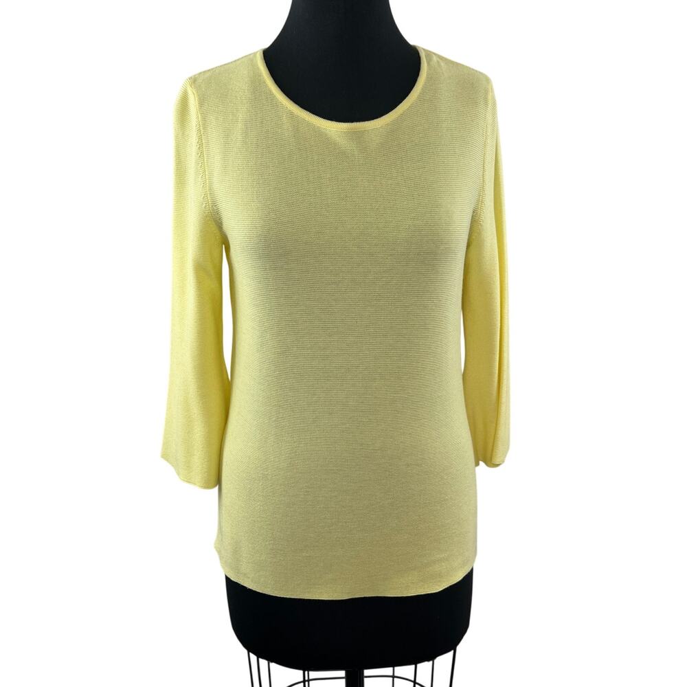 LeComte Yellow Cotton Blend Knit Crew Neck 3/4 Bell Sleeve Blouse Top Sweater 6